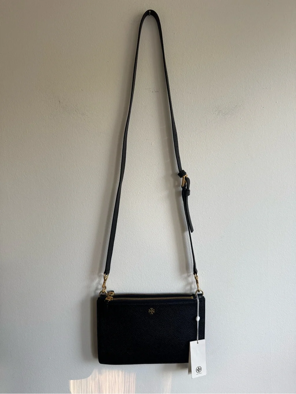 Tory Burch Black Pebbled Leather Crossbody Bag NWT